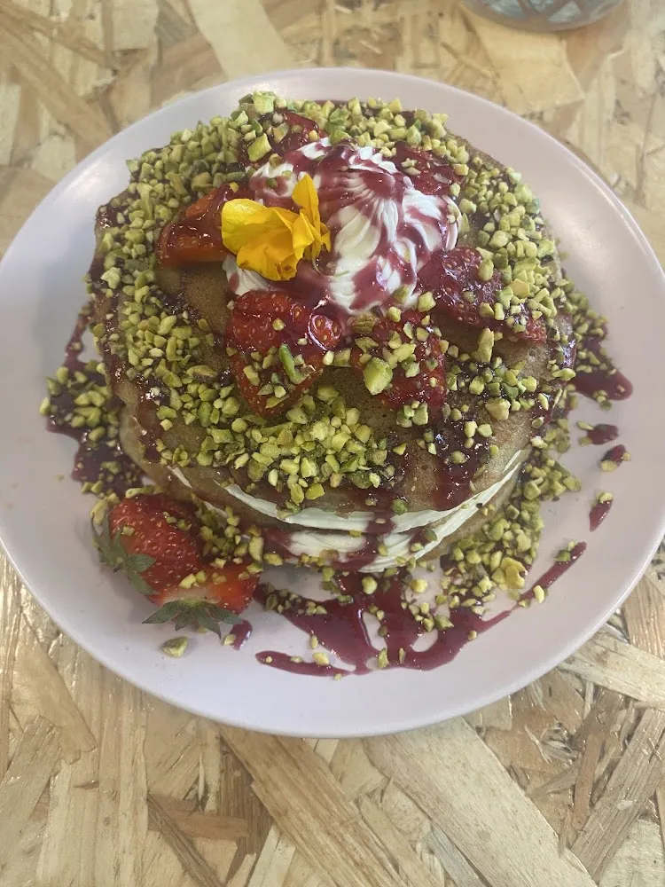 Pancakes Au Mascarpone Pistache Et Coulis de Framboises